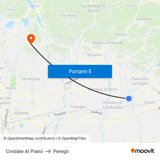 Cividate Al Piano to Perego map