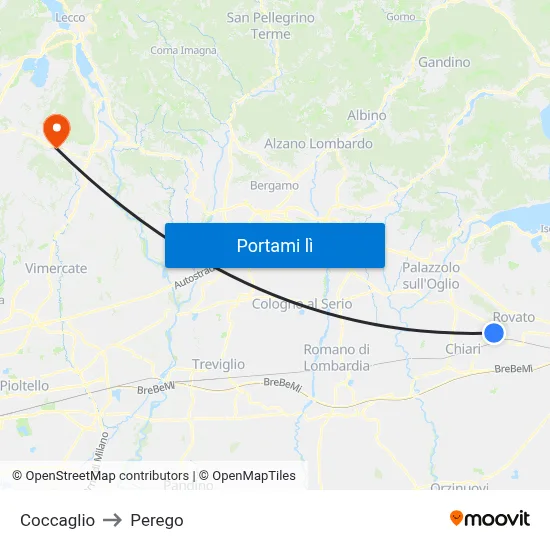 Coccaglio to Perego map