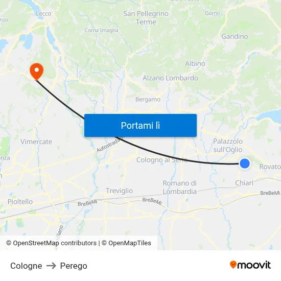 Cologne to Perego map