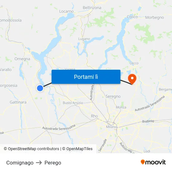 Comignago to Perego map