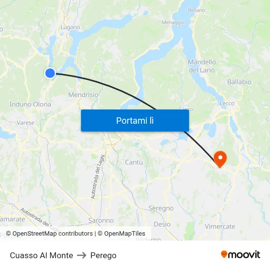Cuasso Al Monte to Perego map