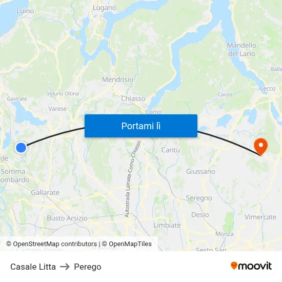 Casale Litta to Perego map