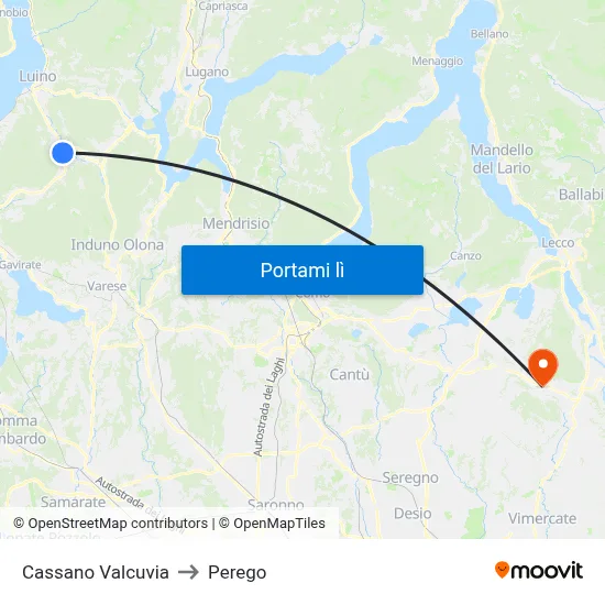 Cassano Valcuvia to Perego map