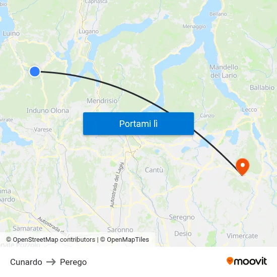 Cunardo to Perego map