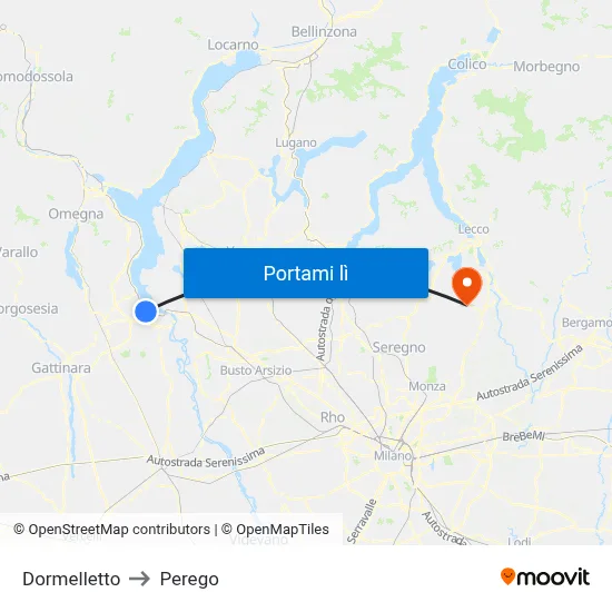 Dormelletto to Perego map