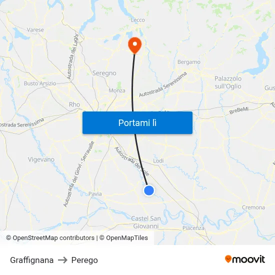 Graffignana to Perego map