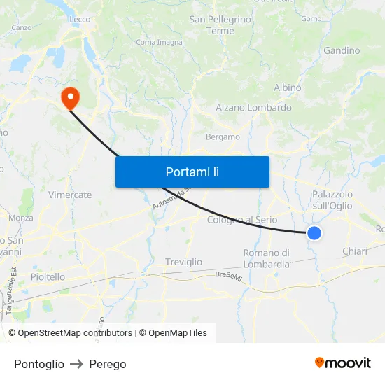 Pontoglio to Perego map