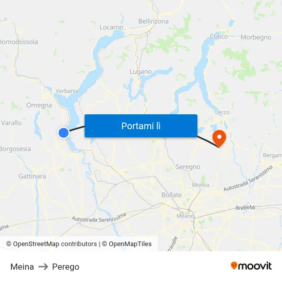 Meina to Perego map