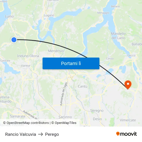 Rancio Valcuvia to Perego map