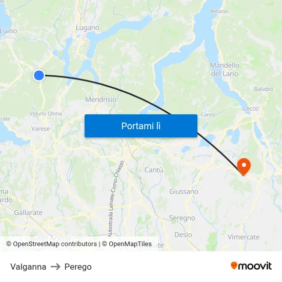 Valganna to Perego map