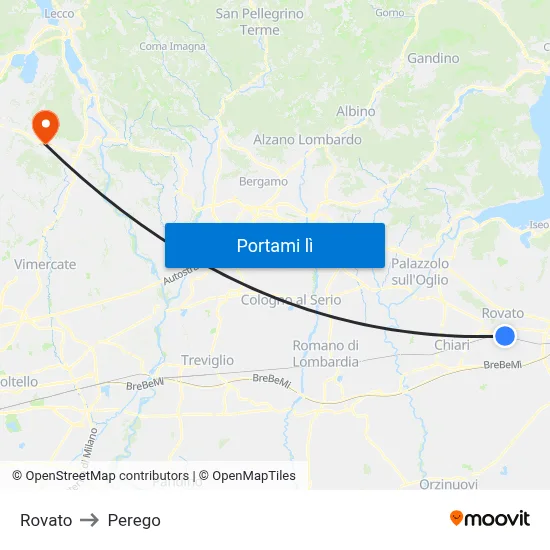 Rovato to Perego map