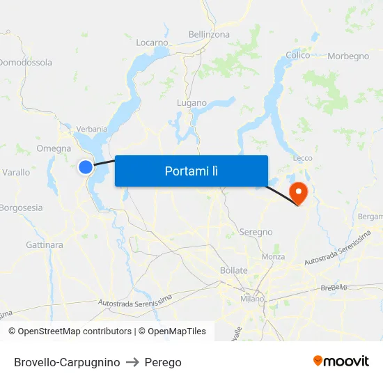 Brovello-Carpugnino to Perego map