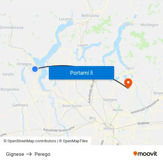 Gignese to Perego map