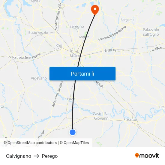 Calvignano to Perego map