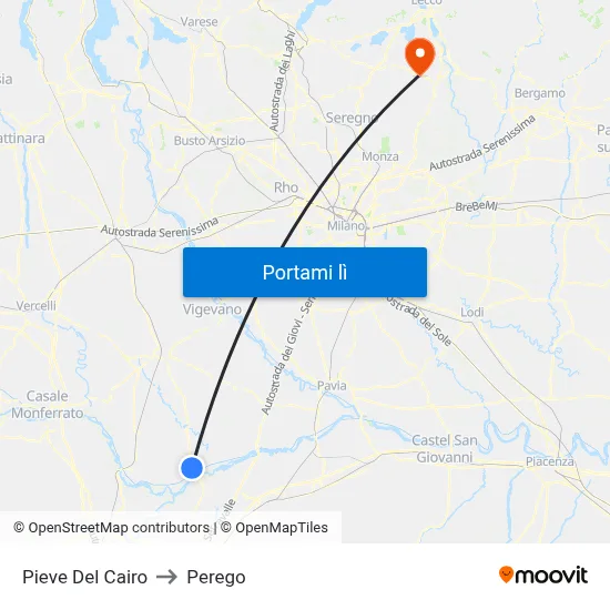 Pieve Del Cairo to Perego map