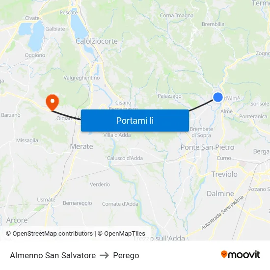 Almenno San Salvatore to Perego map
