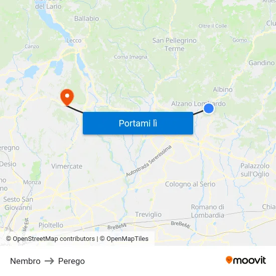Nembro to Perego map