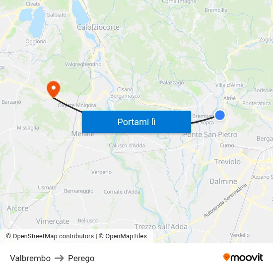 Valbrembo to Perego map
