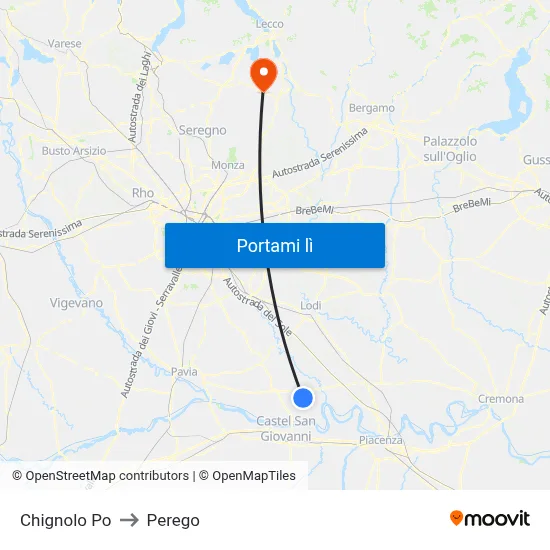 Chignolo Po to Perego map