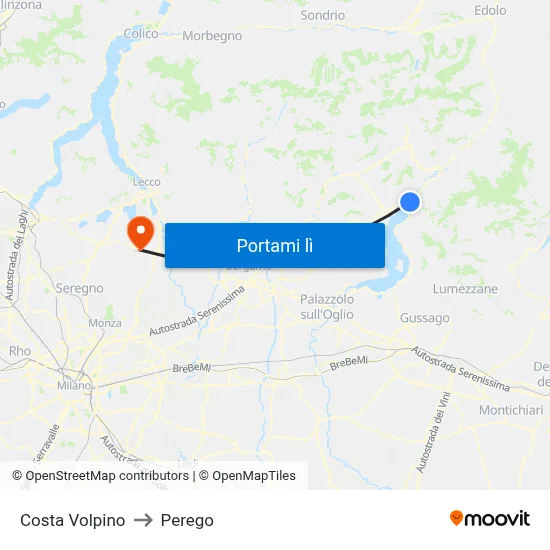 Costa Volpino to Perego map