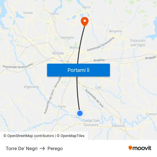 Torre De' Negri to Perego map