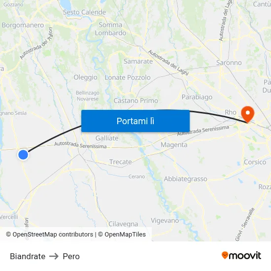 Biandrate to Pero map