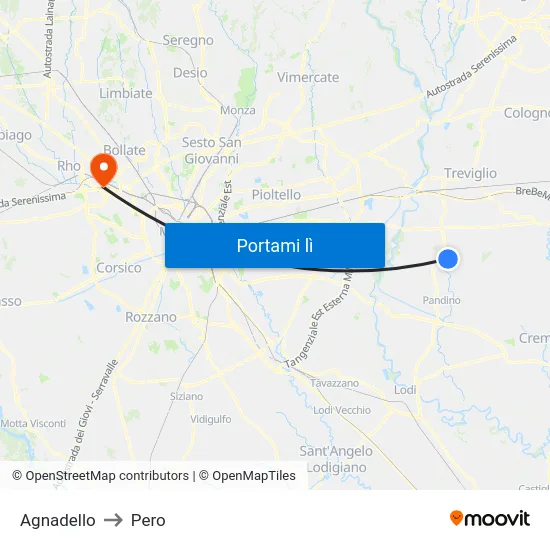 Agnadello to Pero map