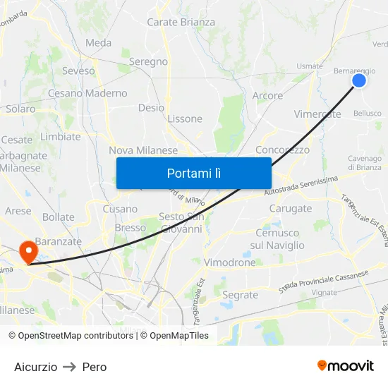 Aicurzio to Pero map