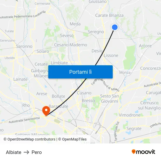 Albiate to Pero map