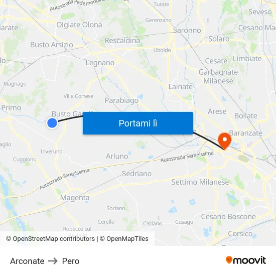 Arconate to Pero map