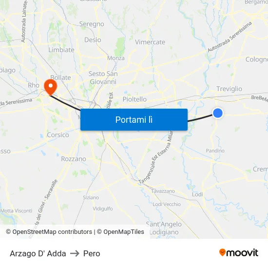 Arzago D' Adda to Pero map