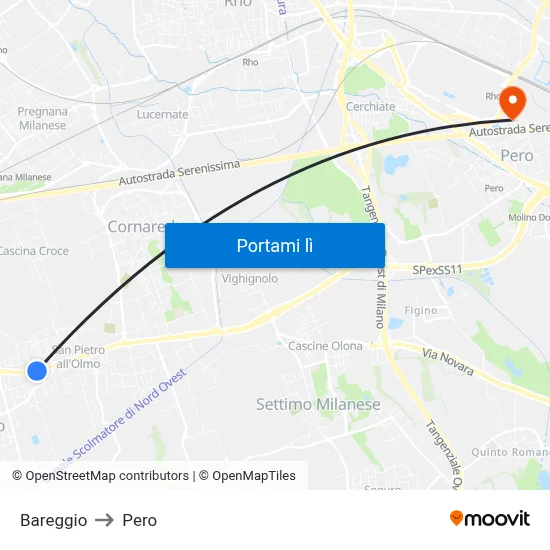Bareggio to Pero map