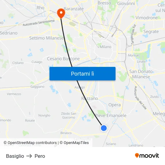 Basiglio to Pero map