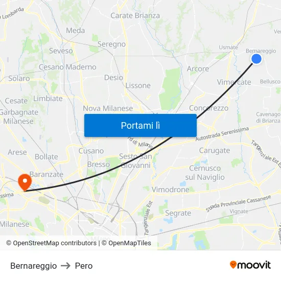 Bernareggio to Pero map