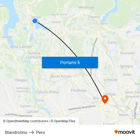 Biandronno to Pero map