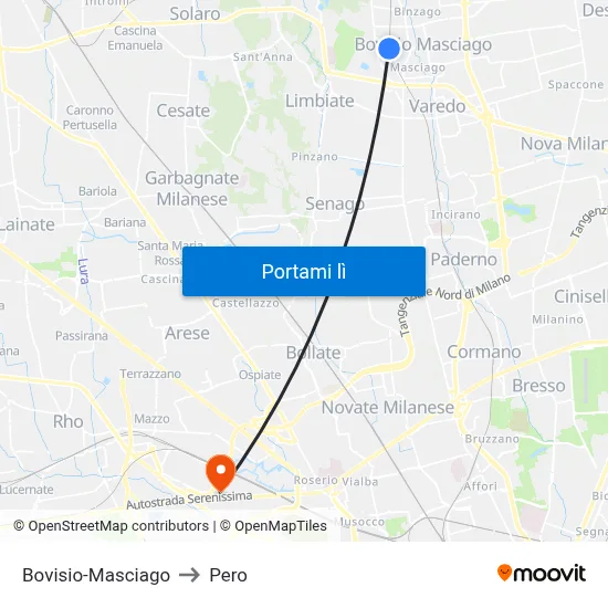 Bovisio-Masciago to Pero map