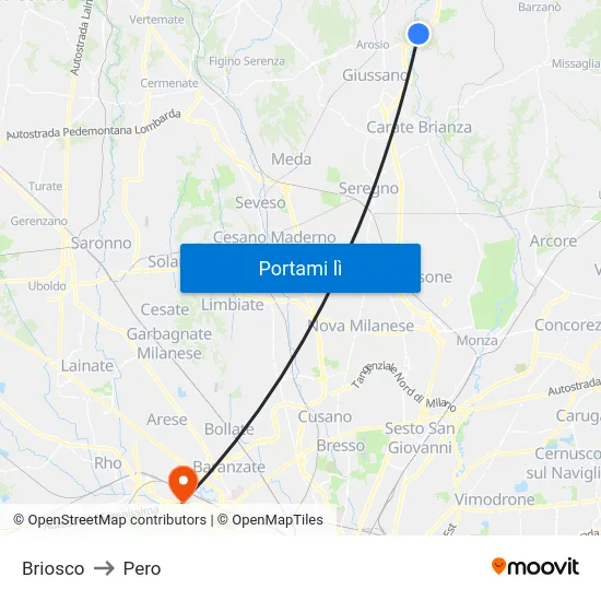 Briosco to Pero map