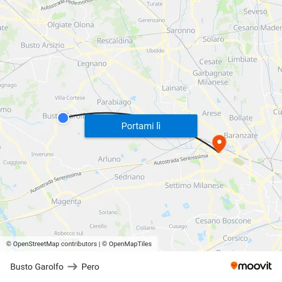 Busto Garolfo to Pero map