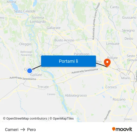 Cameri to Pero map