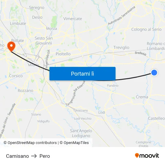 Camisano to Pero map
