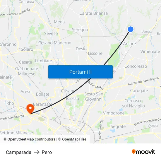 Camparada to Pero map