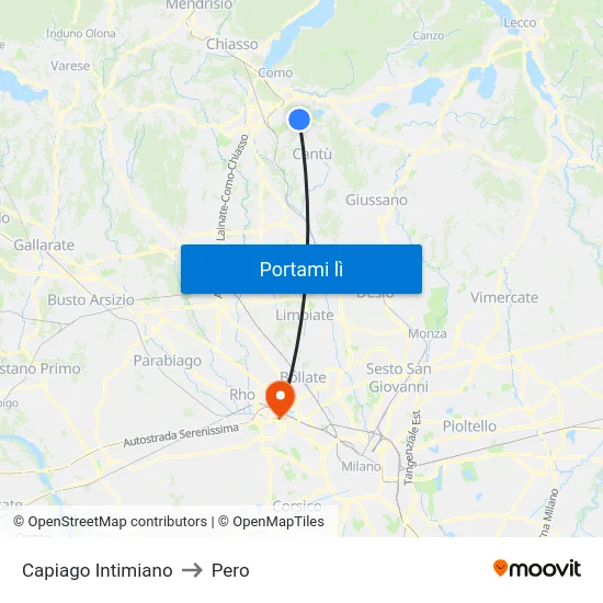 Capiago Intimiano to Pero map