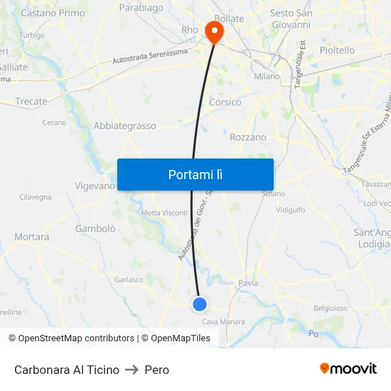 Carbonara Al Ticino to Pero map