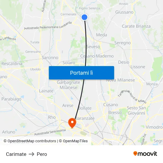 Carimate to Pero map