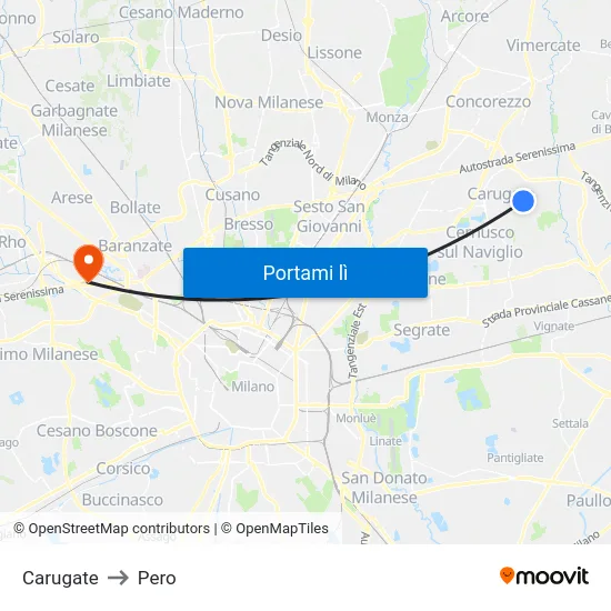 Carugate to Pero map