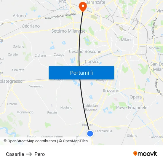 Casarile to Pero map