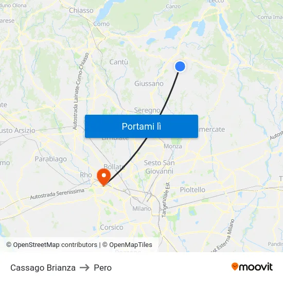 Cassago Brianza to Pero map