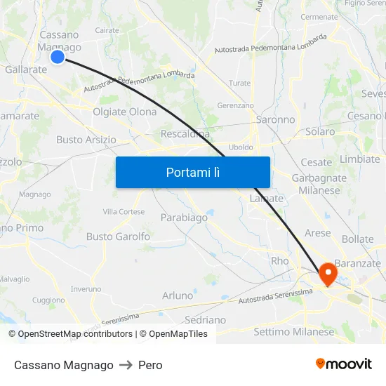Cassano Magnago to Pero map