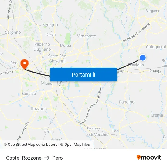 Castel Rozzone to Pero map