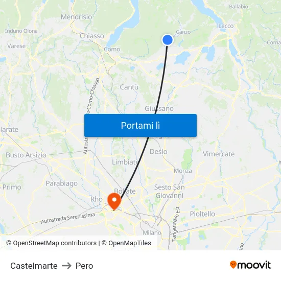 Castelmarte to Pero map